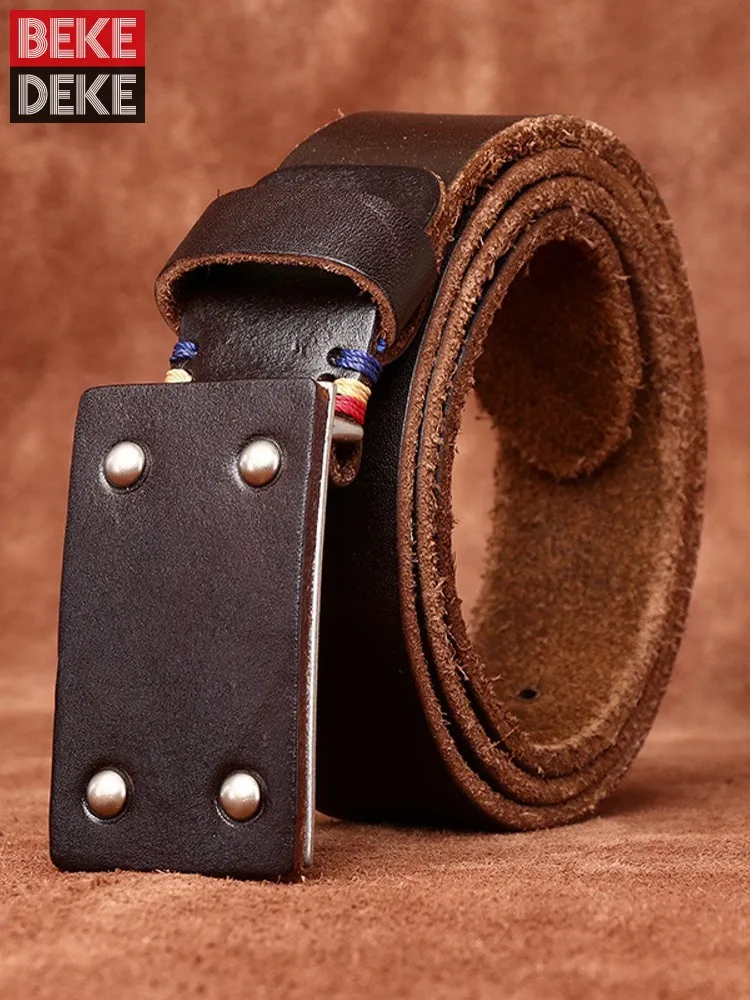 

Vintage Mens Fashion Cow Leather Belt High Quality Casual Genuine Leather Waistband For Pants Mens Versatile Smooth Buckle Strap