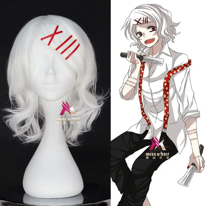 Tokyo Ghoul Juzo Suzuya juuzou pure white heat resistant cosplay costume wig 5 red hairpins wig cap gs6467