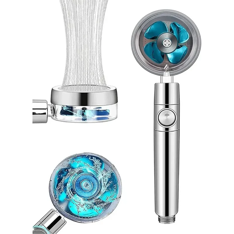 

High pressure turbofan shower head, 360 ° rotating water-saving propeller shower head,rainwater bathroom accessories with filter