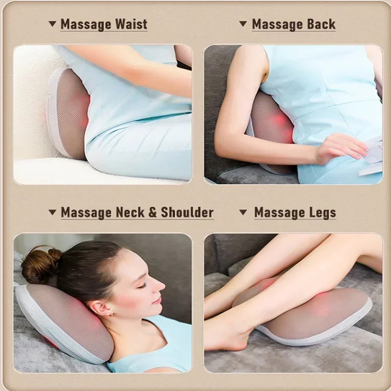 Electric Smart Neck Massage，New 3D Pillow Head Back Shiatsu Full Body Massager，Wireless Use For Car Home Infrared Physiotherapy