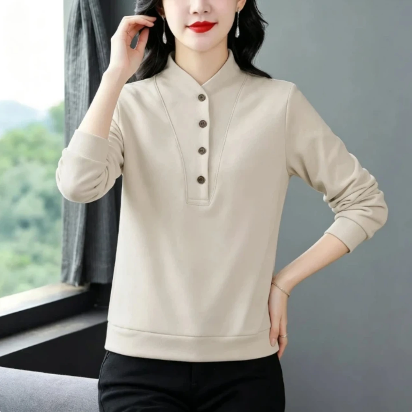 German Velvet Long Sleeve Base Shirt Women's Autumn Winter New Style Fashionable Mommy Clothes Commute Inner Wear Half High C...