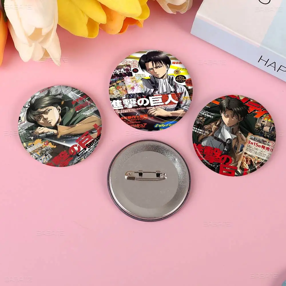 Shingeki No Kyojin Round Button Pins Slogan Creative Brooches Backpack Clothes Decoration Fashion Cartoon Jewelry Gifts
