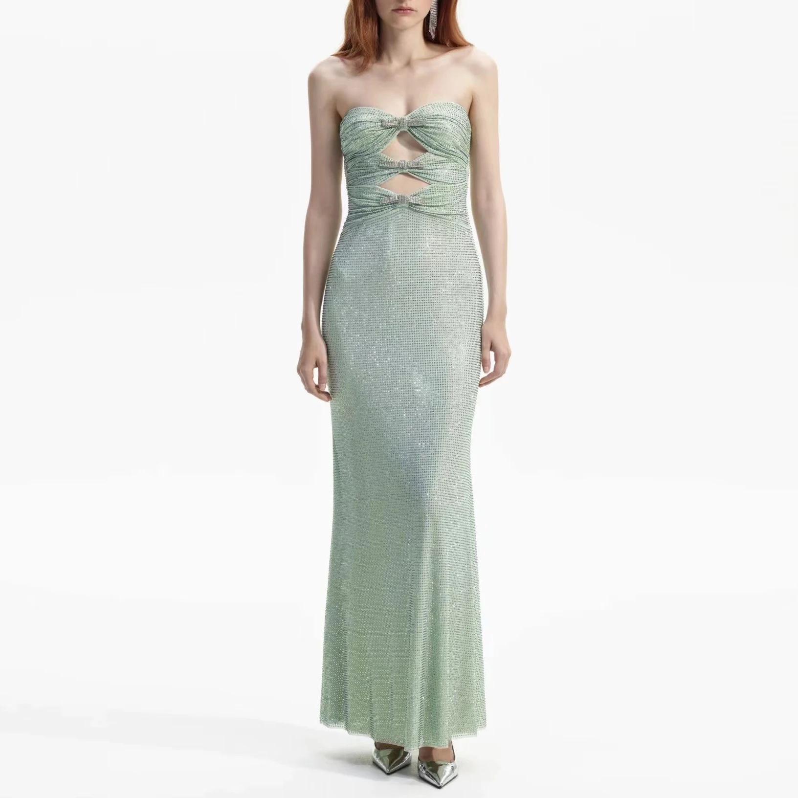 

Women hot diamond hollowed out bra long dress high waist slim sexy party midi dress