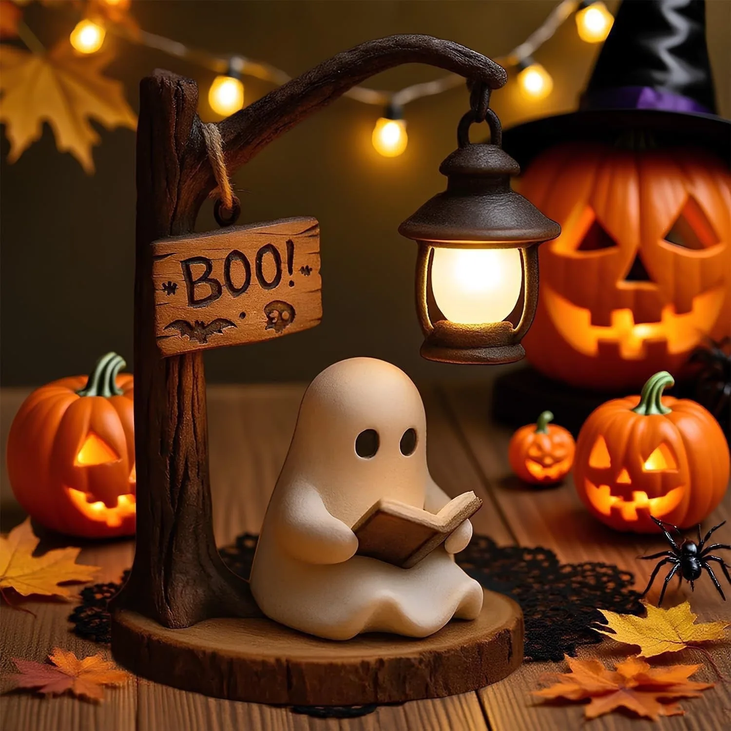 Ghost Reading Lantern 4.3x3.14x6.3 Inches Resin Spooky Night Light for Bookshelf Desk Home Office view 3