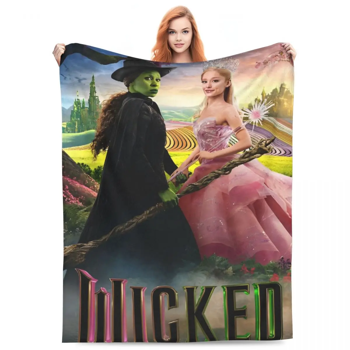 Wicked Elphaba & Glinda Tonal Blanket Quality Warm Musical Movie 2024 Throw Blanket Travel Office Couch Bed Print Bedspread