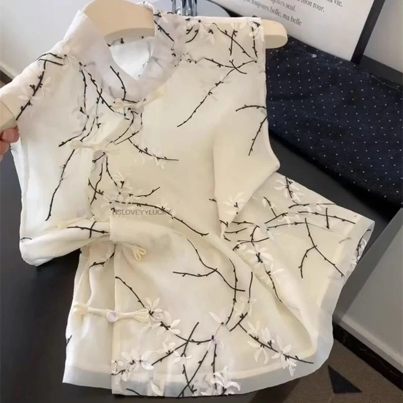 

Chinese Style Vintage Vest Retro Chinese Style Women Vintage Daily Chic Qipao Collar Daily Chiffon Vest Sleeveless Top