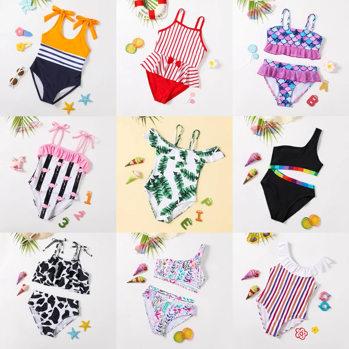 Swimsuit For Girls Summer Baby Girl Bathing Clothes Sets Tops+Shorts Kids Beachwear One-Piece Bikini Children Swimwear