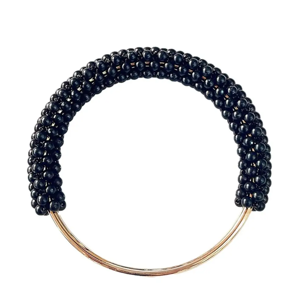 DIY بها بنفسك رائعة اللؤلؤ حقيبة مستديرة مقبض حلقة معدنية مضفر الخرز الملون للنساء حقيبة يد محفظة الإطار اليدوية حقيبة الملحقات