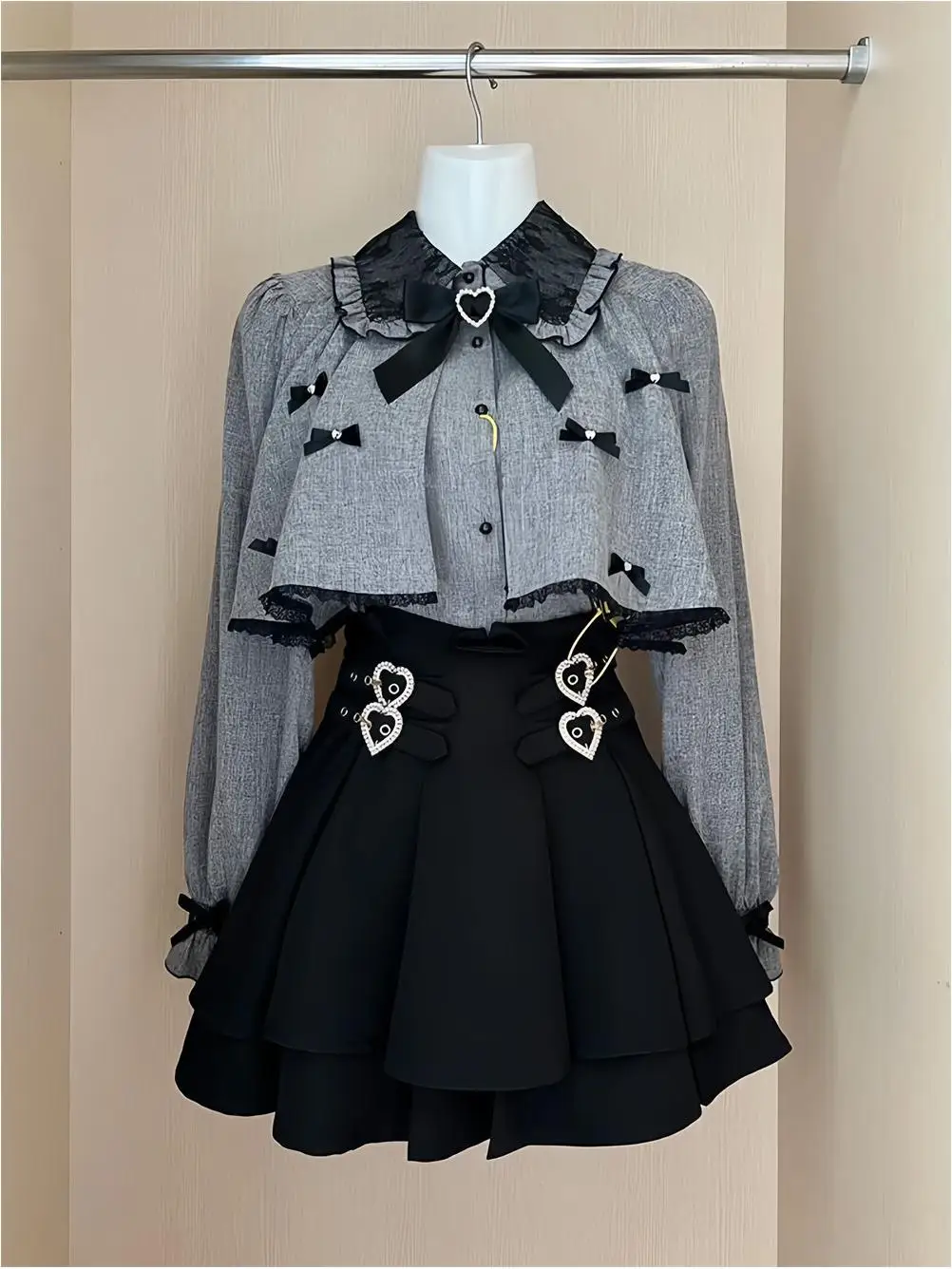 Elegant High Waist Short Skirt And Shirt Two Piece Set with Bow Tie Japanese Style Mass Production for Women Fashionable Spri...