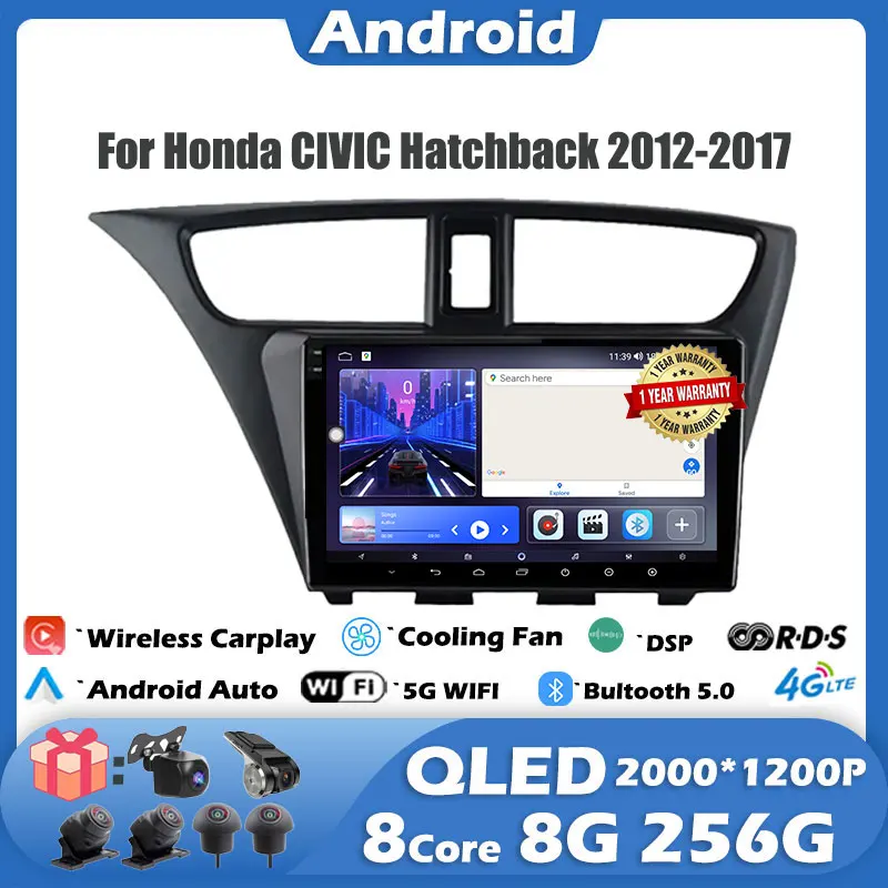 

Для Honda CIVIC Hatchback 2012-2017 IPS/QLED Carplay 4G Android 14 автомобильное стерео радио мультимедийный видеоплеер навигация GPS