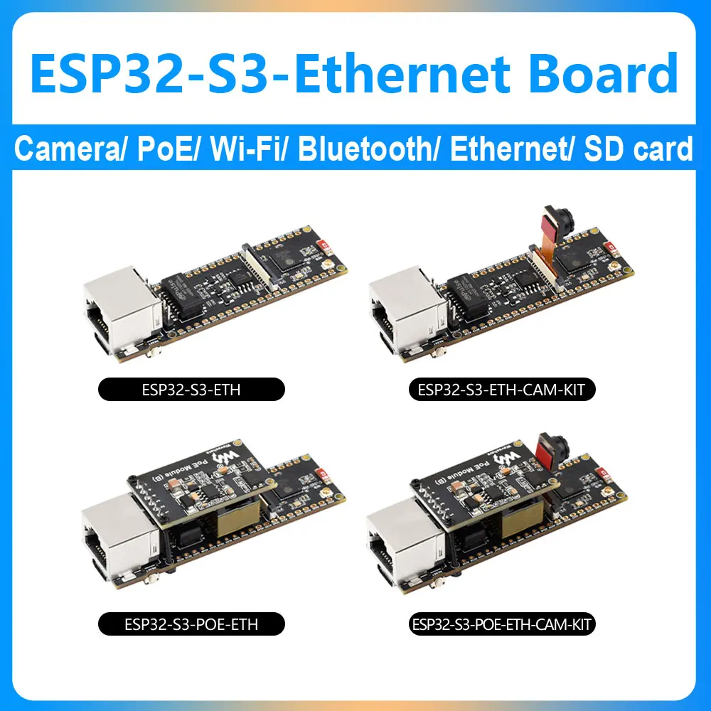 

ESP32-S3 ETH Camera Development Board PoE RJ45 / OV2640 OV5640 Port / W5500 / Micro-SD Compatible With Raspberry Pi Pico Size