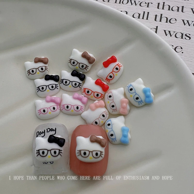 50 шт./пакет 3D розовые очки Hello Kitty Nail Charms Kawaii Resin Kitty Cat Nail Art украшения Sweet False Nail Kitty Nail Part
