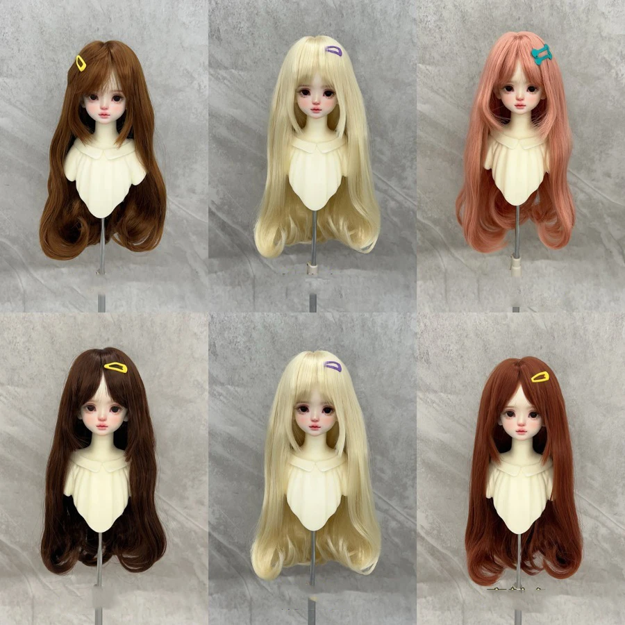 BJD/SD Doll Wig Inner Button Bangs Soft Silk Long Hair Wig Cover 3/4/6 Points for DIY 2D Doll Girl Diy Makeup Accessories