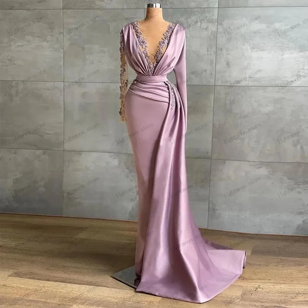 Graceful Evening Dresses Classic Prom Dress V-Neck Sheath Mermaid Embroidery Full Sleeves Robes For Celebrity Vestidos De Gala