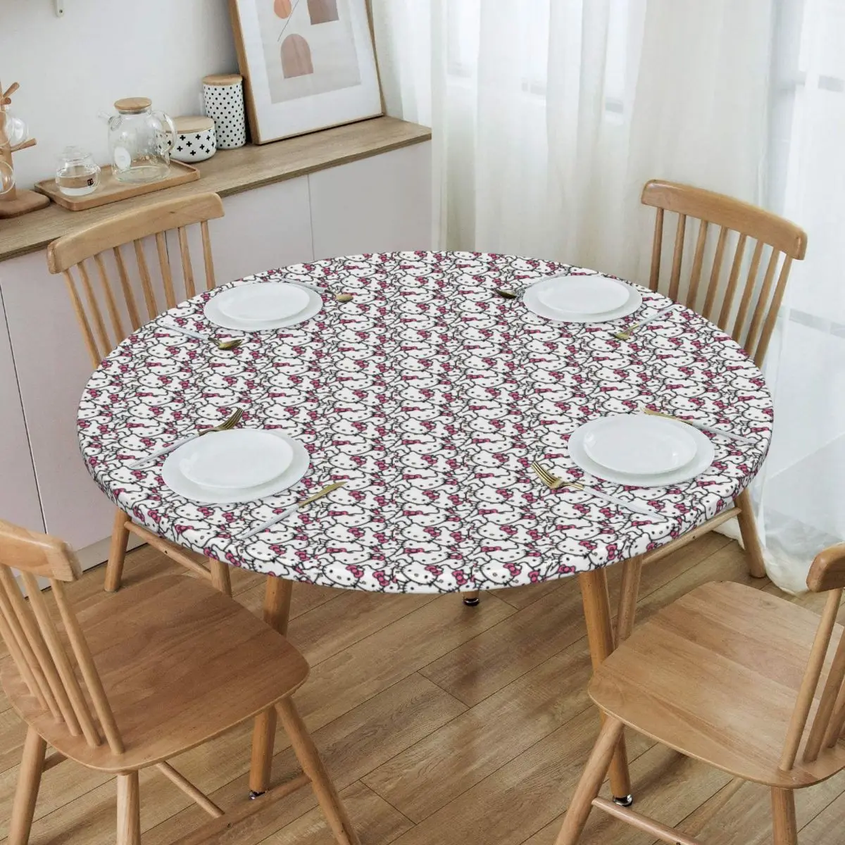 Customized Round Hello Kitty Tablecloth Fit 40