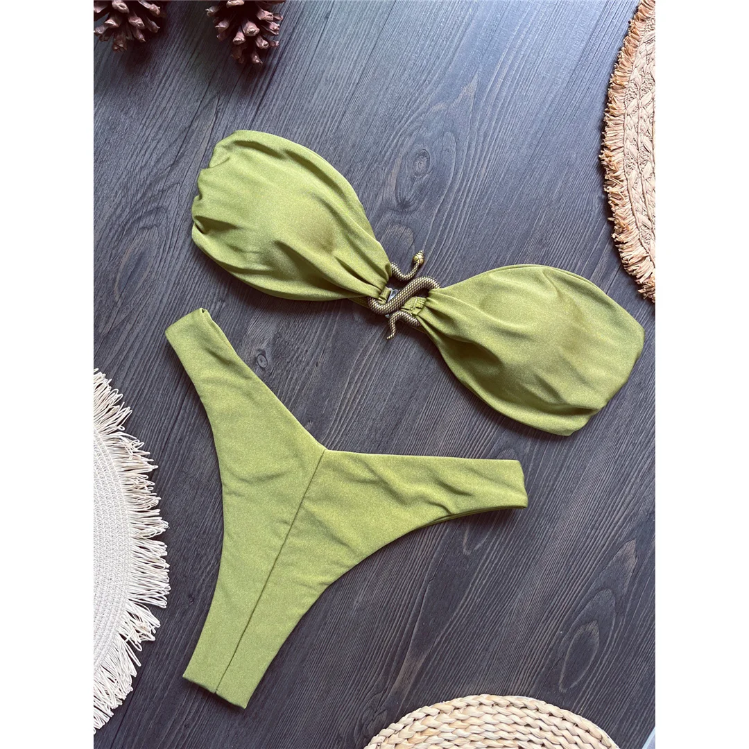 10 Farben Bandeau Metall-Schlangen-Bikini Damen-Badeanzug Zweiteiliger Bikini-Set mit Polsterung Badebekleidung Badeanzug V8249 – Detail 18
