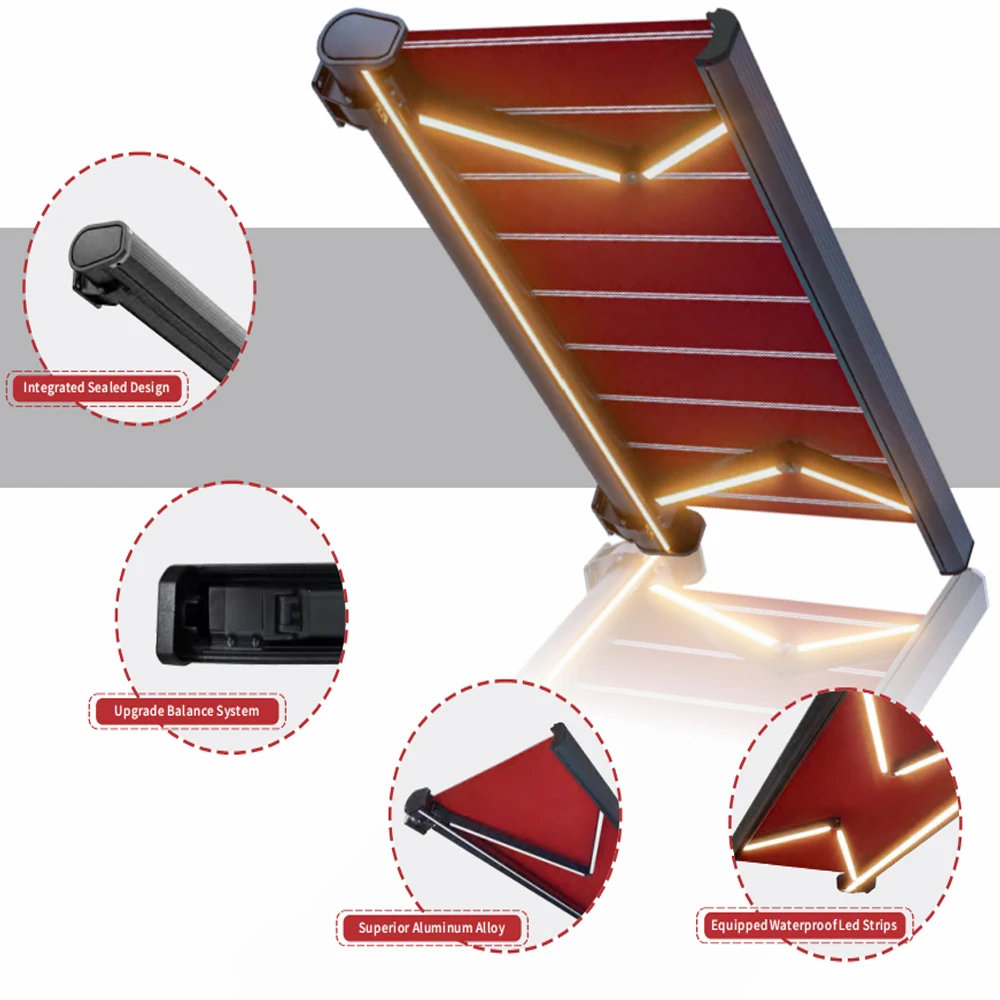 Wholesale Motorized Aluminum Retractable Awning Electric Folding Arm Sunshade Waterproof Wall Mounted Patio Balcony Outdoor Cust