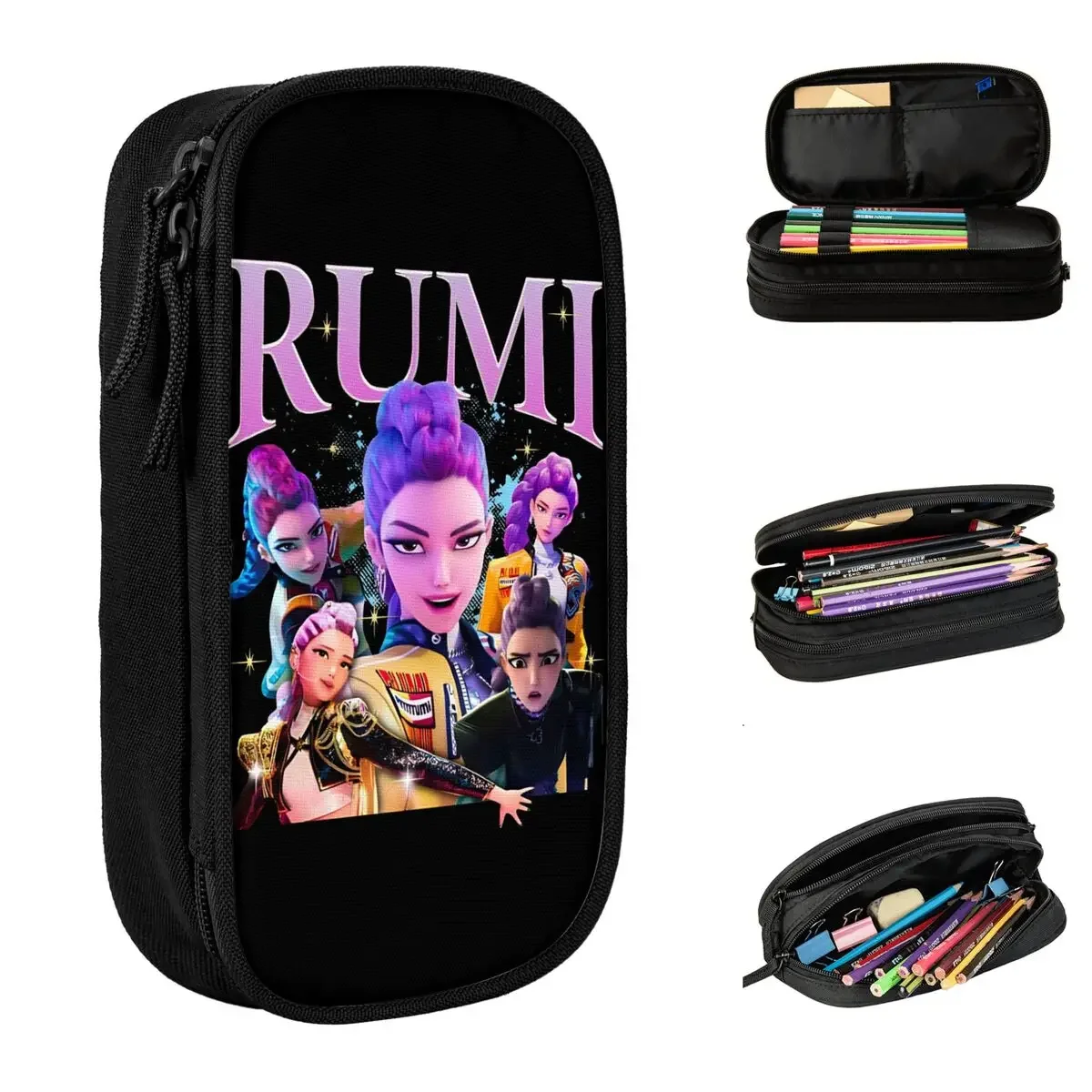 

Rumi Kpop Demon Hunters Vintage Pencil Cases Pen Box Bags for Student Large Storage School Supplies Zipper Pencilcases