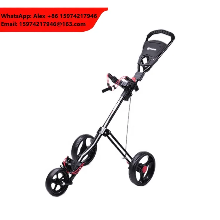HOWTRUE Hot Sales Small Folding Push Pull Cart New Design Aluminum Alloy Black 3 Wheel Golf Trolley