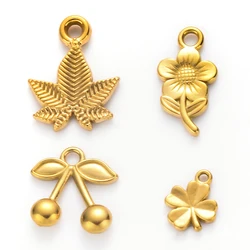 Wholesale 6pcs/lot Stainless Steel Four Leaf Clover Charms Flower Cherry Pendant DIY Bracelets Necklace Jewelry Making