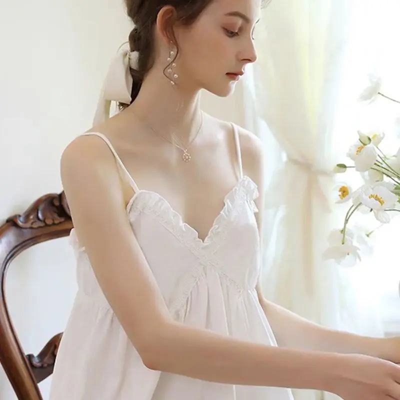 

Pajamas for Women Spring Summer New Suspender Nightgown Cute Thin Section Korean Style Japanese Youth White Home Clothes Sleep