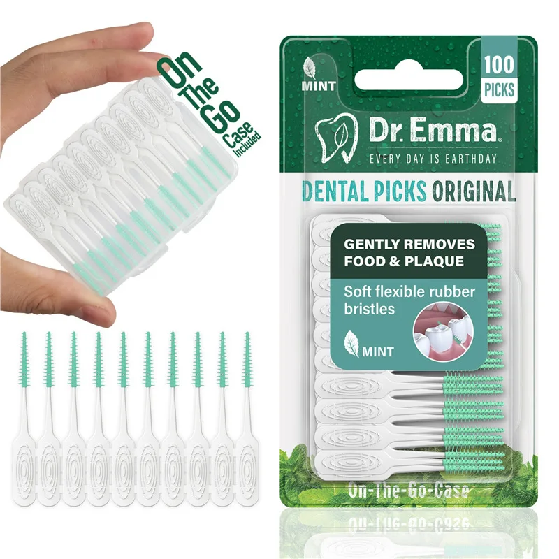 Weiche Silikon Interdentalbürsten 100 Stück Minz-Zahnseide-Sticks für Zahnspangen Orthodontische Reinigung
