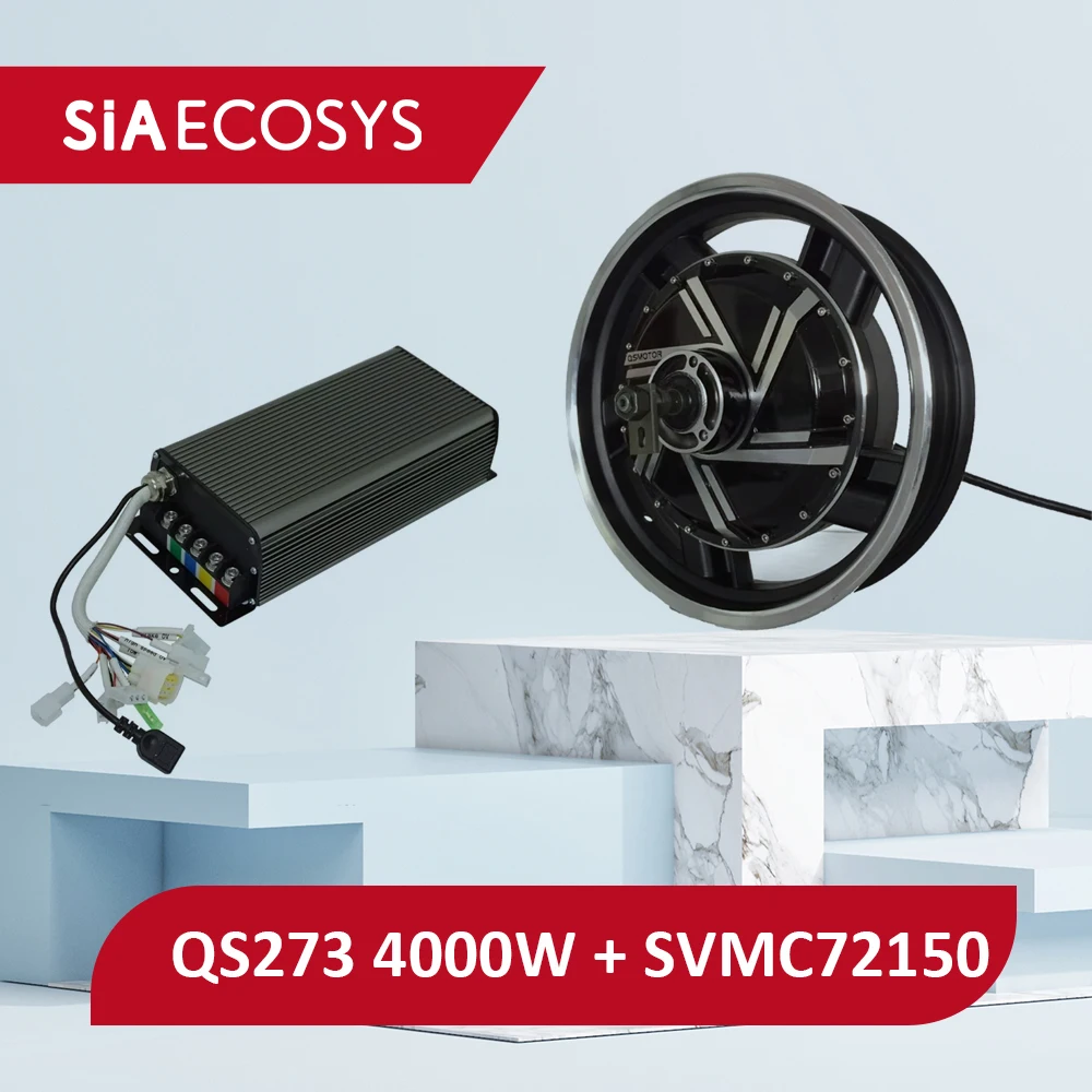 QSMotor 16*3.0inch 4000W QS273 V3 BLDC Wheel Motor 72V 75kph for Electric Motorcycle with SVMC72150 Controller Conversion Kit