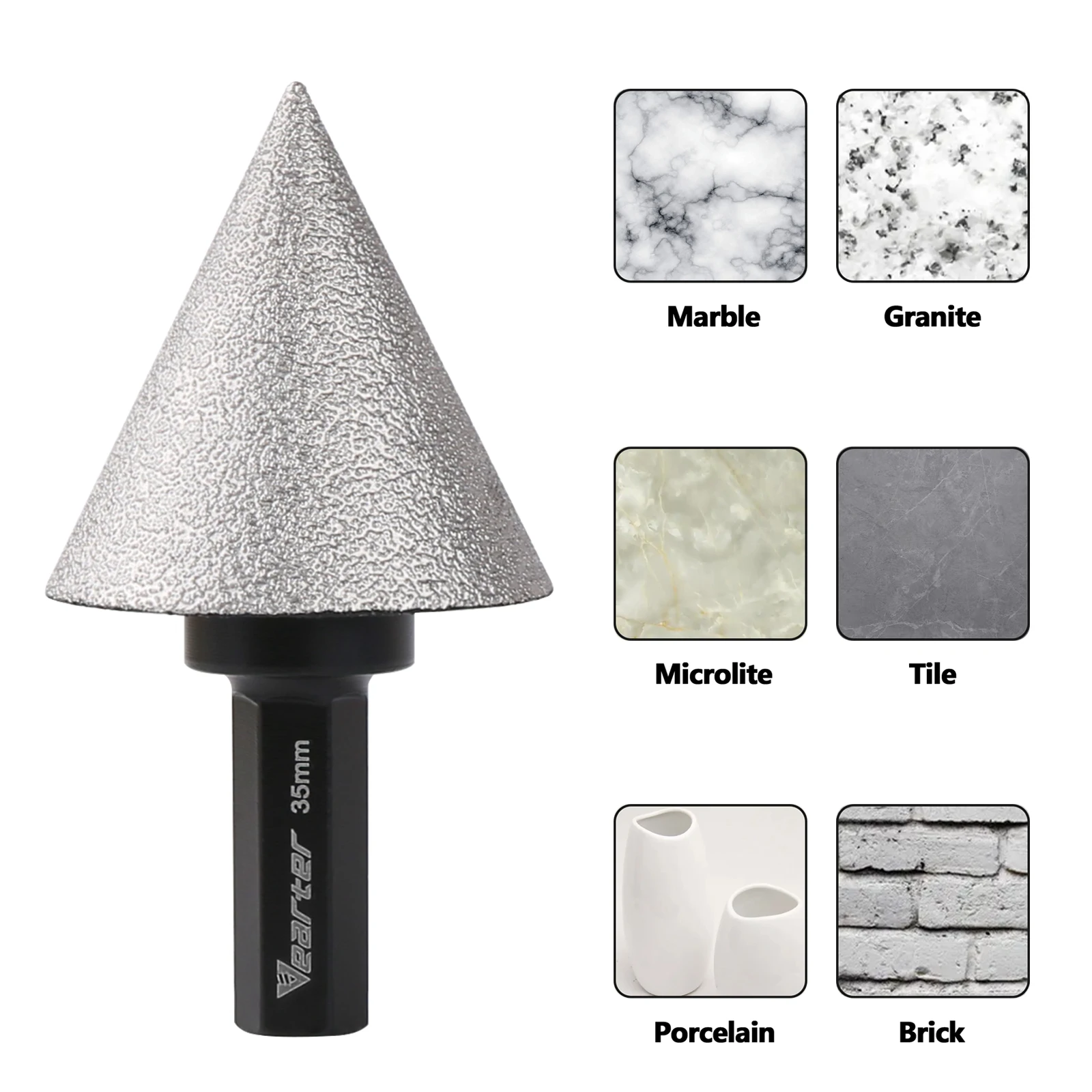 Vearter vácuo soldadas diamante chanfradura broca bit 35mm com 3/8 hex haste para ampliar a forma redonda chanfro existente telha de furo cerâmica