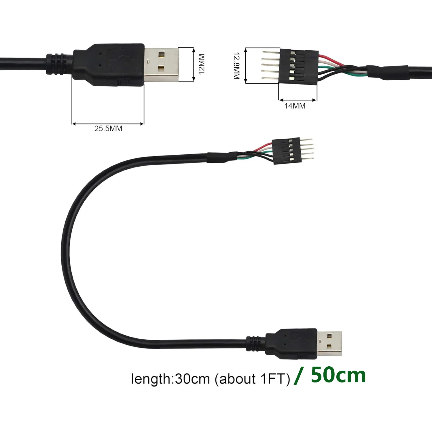 1pcs 5 Pin Motherboard Header Dupont IDC 5-Pin 2.54 to USB 2.0 A Male Extender Adapter Cable Cord 30cm 50cm