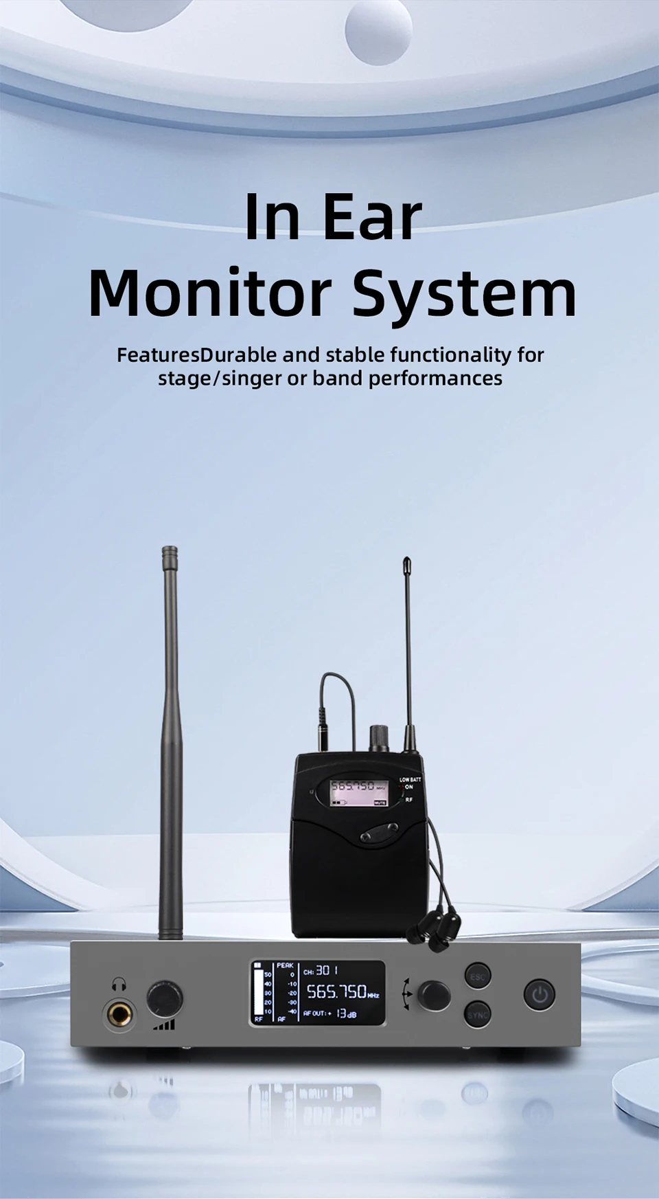 Paulkitson G5.1 PRO Kabelloses In-Ear-Monitoring-System IEM Kabellose Bühnenrückführung UHF LCD-Anzeige XLR-Eingang für Sänger, Bands und Bühnen – Detail 1