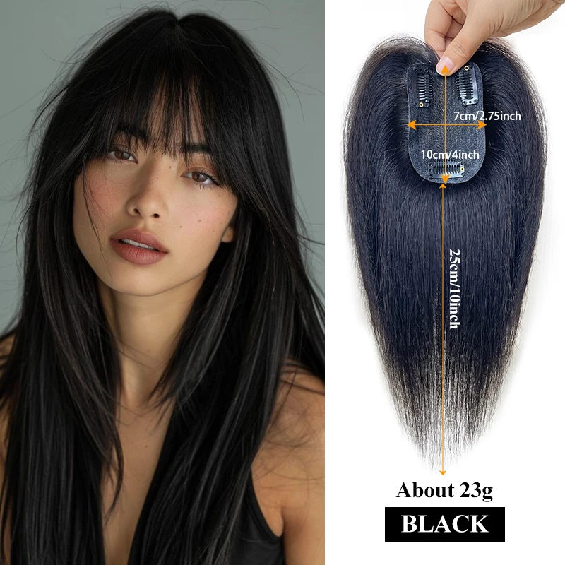 25 cm 100% Menselijk Haar 7X10 cm Haarnetje met Franse Pony Toupetje Vrouwen Rechte Clip in Haarverlenging Topper Haarstukken