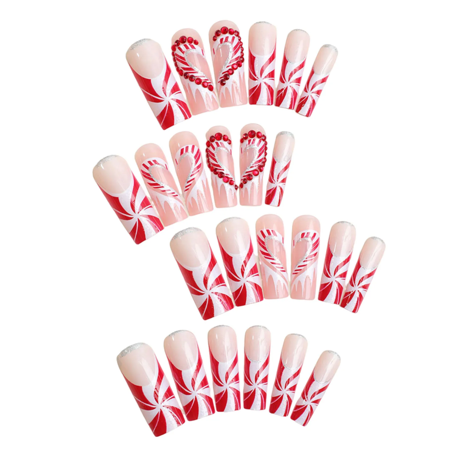 Ultra-long Press-on Nail Christmas Red Nude Color Reusable Artificial Nail for Girls Nail Extension Suit Matching