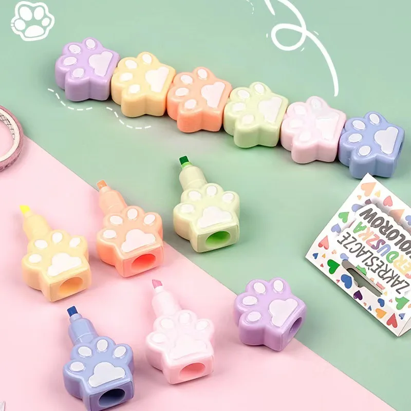 6 قطعة/المجموعة Kawaii القط باو علامات الفن علامات بطانة مجلة Diy بها بنفسك الفن لوازم الرسم الطلاء ماركر لطيف القرطاسية هدية