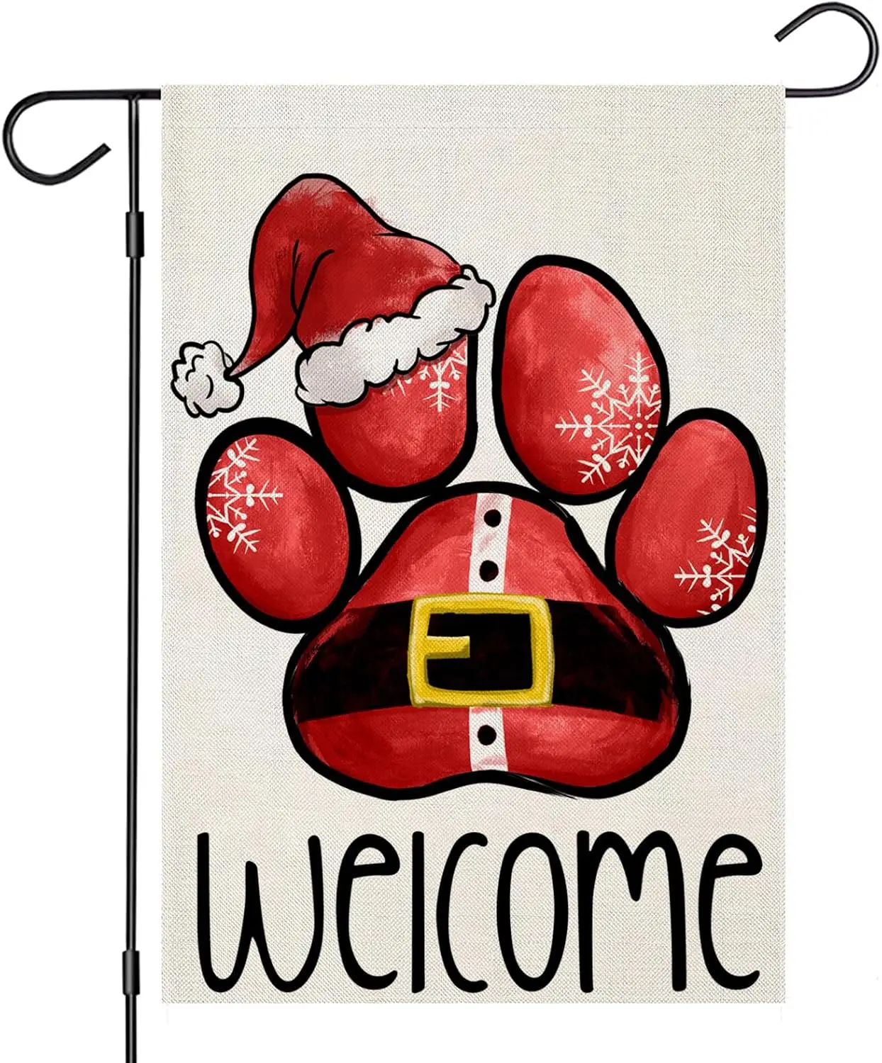 Welcome Christmas Garden Flags 12x18 Inch Double Sided, Xmas Red Paw Print Small Seasonal Decoration for Holiday Winter Yard Out