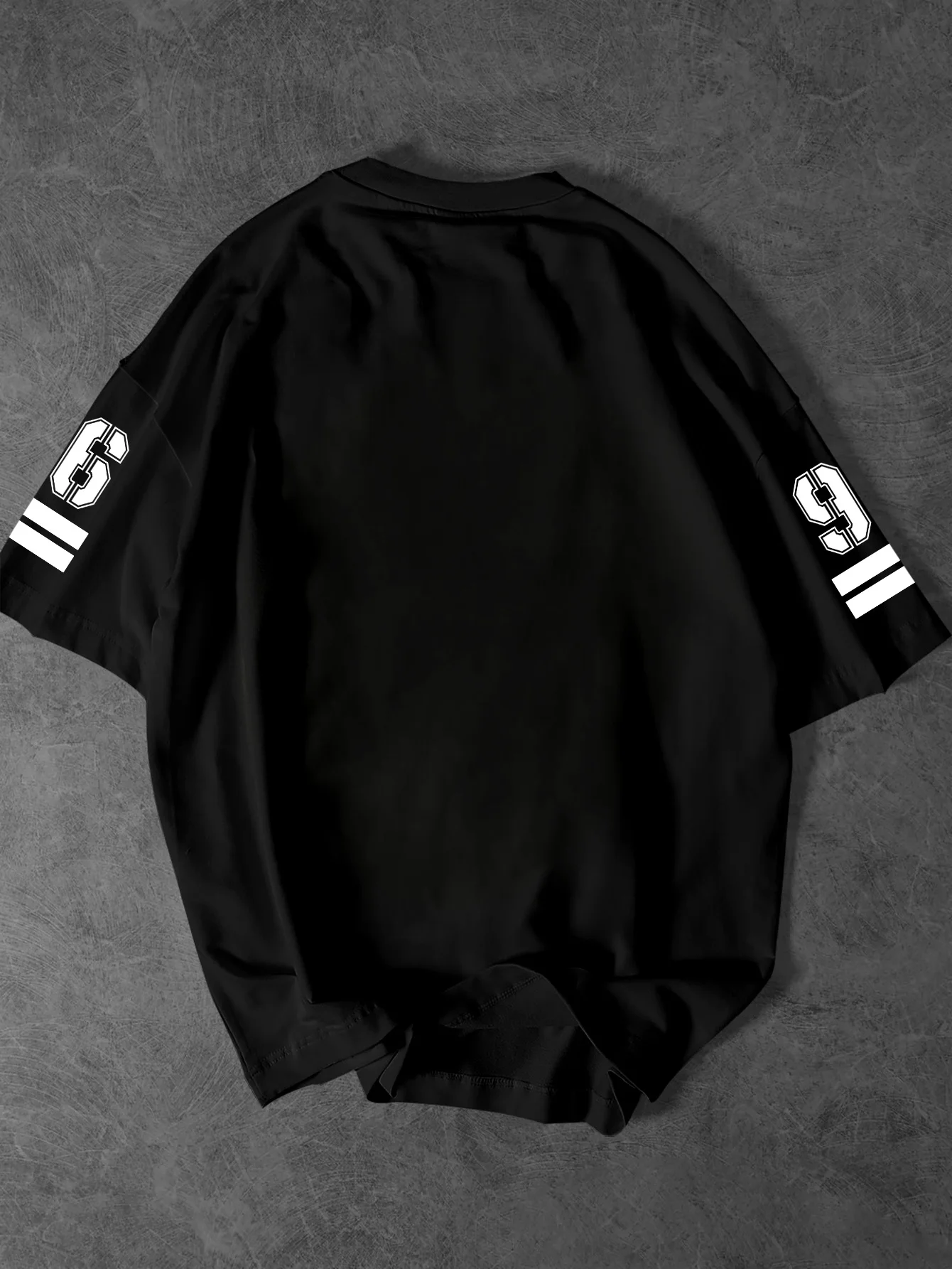 Men's Oversized T-Shirt With Brooklyn Cursive Texture 96 Number Sleeve Strip Pattern Print, S-XXL