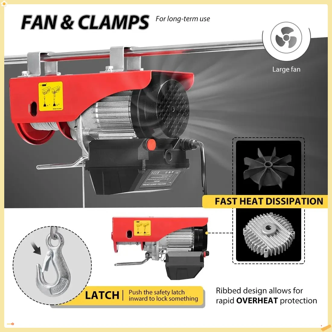 Electric Hoist, 110V 1320 Lbs Winch with Wireless Remote Control, Zinc-Plated Steel Wire Hoist for Garage, Warehouses