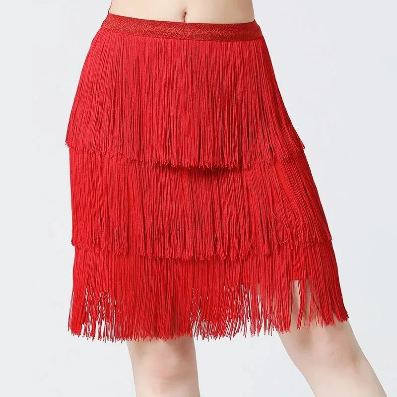 Latin Dance Fringed Skirt Dance Practice Skirt Holiday Performance Costume Stage Performance Costume Encryption Fringed Skirt