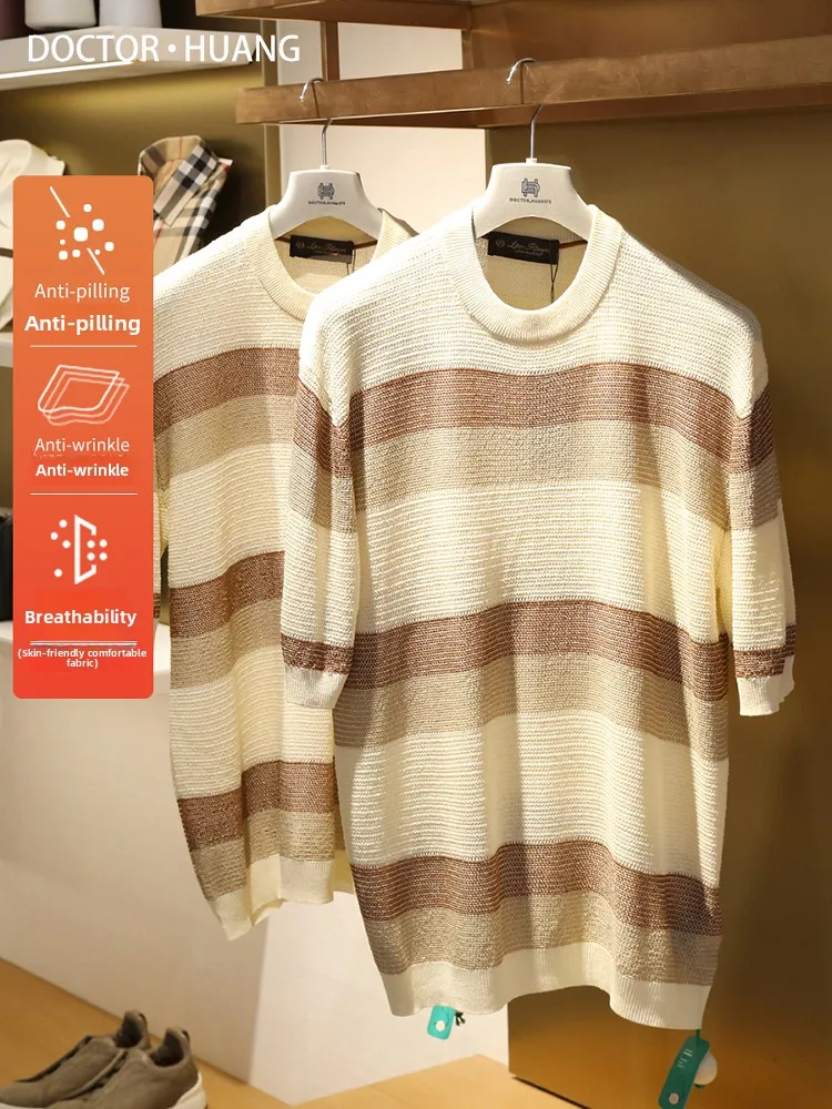 

Men's Summer 2025 New Sle T-irt Linen Hollow out Breathable Knitted ort Sve Faion Urban Korean round Ne Top