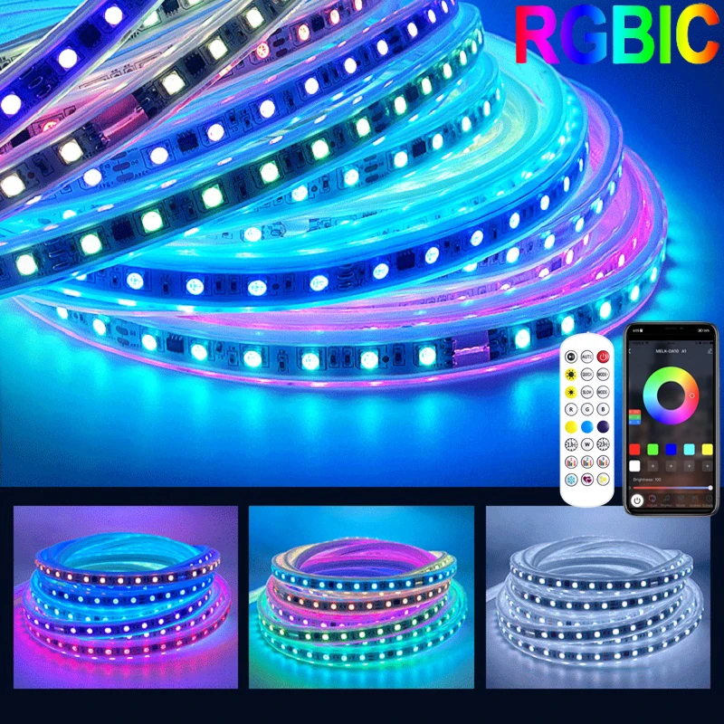 

Умная Bluetooth RGBIC светодиодная лента переменного тока 110 В переменного тока 220 В Dreamcolor RGB лента с регулируемой яркостью светодиодная лента для наружного освещения украшения