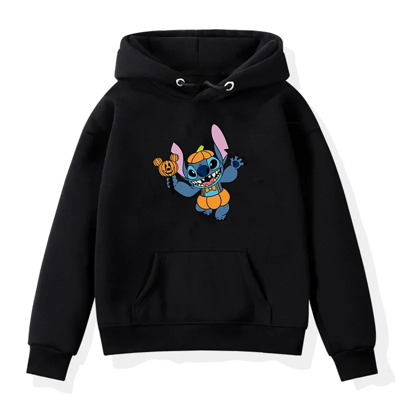 Stitch Halloween Cartoon Print Pullover Fashion Loose Couple Hooded Sweater  Winter Clothes Women