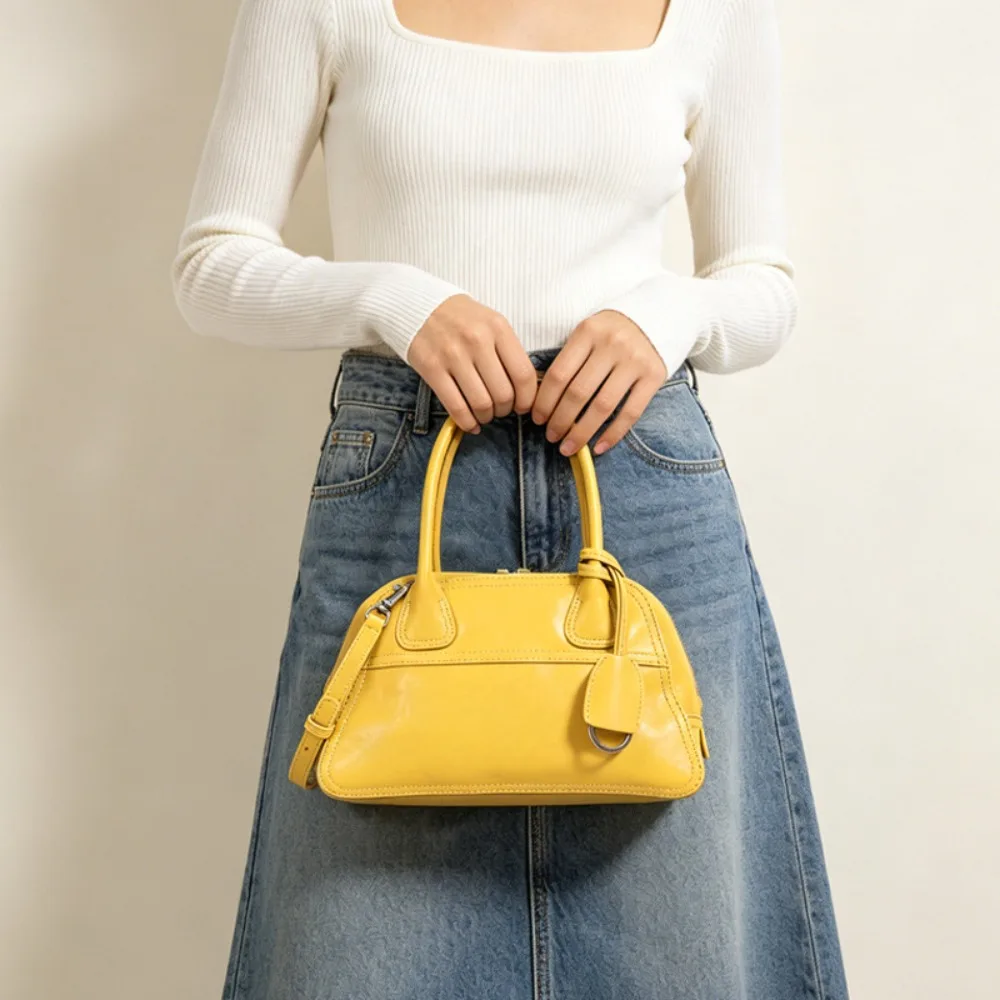 

High-end Vegetable-tanned Leather Niche Commuter Boston Bags Genuine Leather Women Crossbody Bag Retro Luxury Commuter Handbag
