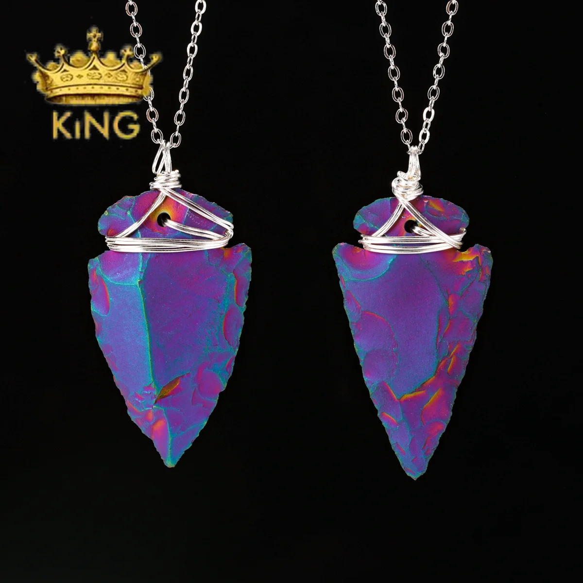 Natural Agate Titanium Color Stone Arrow Pendant Necklace with Silver/Gold Wire Wrapped Handmade Jewelry image 4
