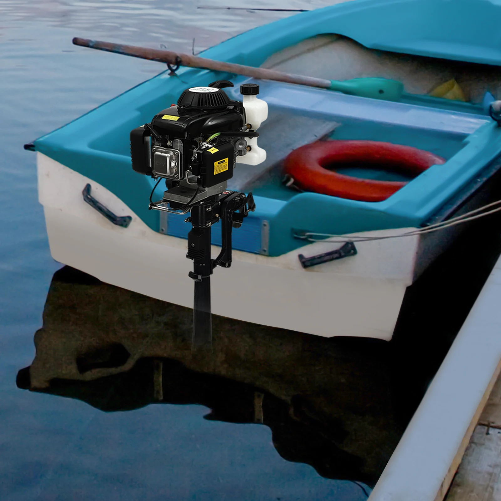 

Gasoline Outboard Motor, 3HP 4-Stroke Air Cooled Outboard Engine 2.2KW, 0.32 Gallon Fuel Tank 5500RPM for Small Boat