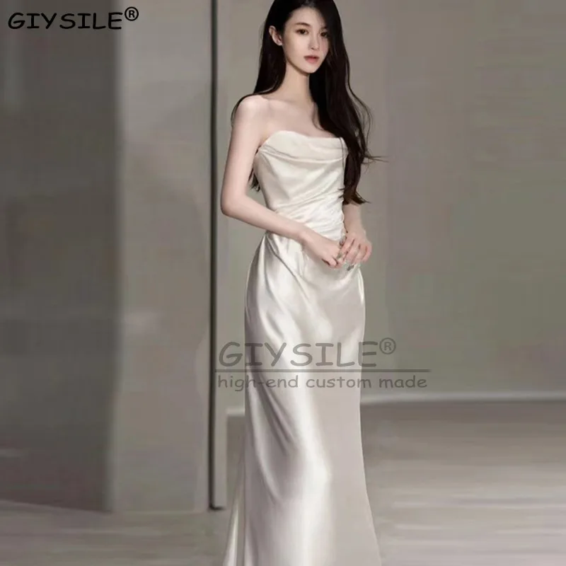 

GIYSILE Customized Satin Light Wedding Dress Fashion Sexy White Super Fairy Tube Top 2025 New Sleeveless Party Fishtail Dresses