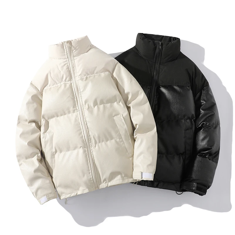 

Мужская утепленная куртка из искусственной кожи с наполнителем, в уличном стиле, теплая зимняя повседневная модная одежда больших размеров из хлопка
