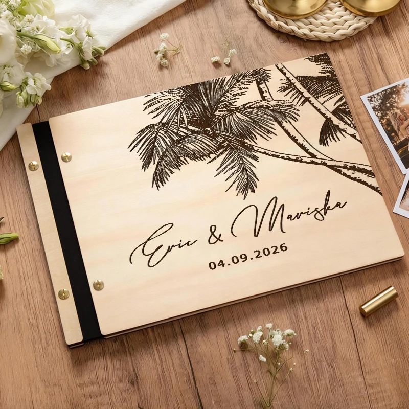 

Personalized Wooden Wedding Guest Book, Photo Album Scrapbook, Customized Guest Book, Wedding Souvenirs, Memories Album