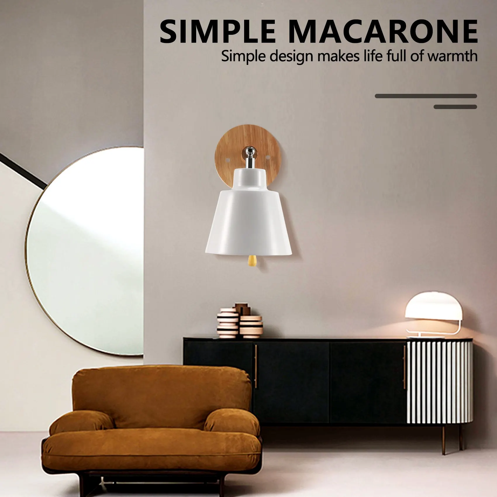 A24F-Lampada da parete nordica in legno Lampada da parete da comodino Sconce Lampada da parete per corridoio camera da letto con interruttore a zip Girevole liberamente