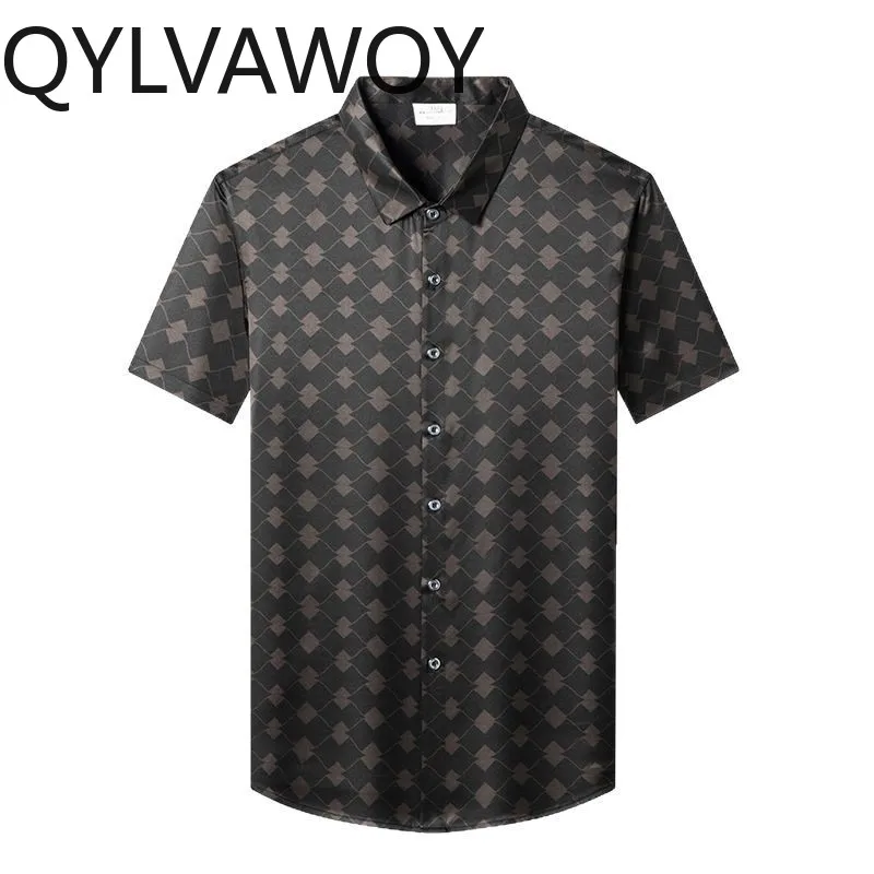 

QYLVAWOY High-end Men's Shirts 92.5% Real Mulberry Silk Shirts Short Sleeve Summer Tops Ventilate Man Clothing Business Casual