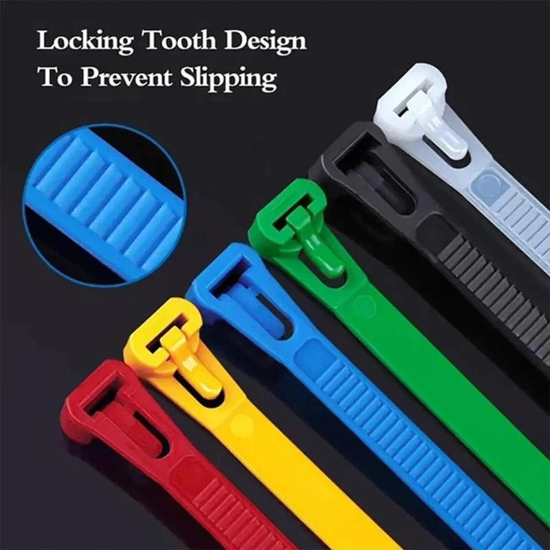 New 100PCS Self-Locking Nylon Cord Ties Reusable SecureFastening MixedColors Durable Flexible Ribbed Design for Indoor&Outdoor