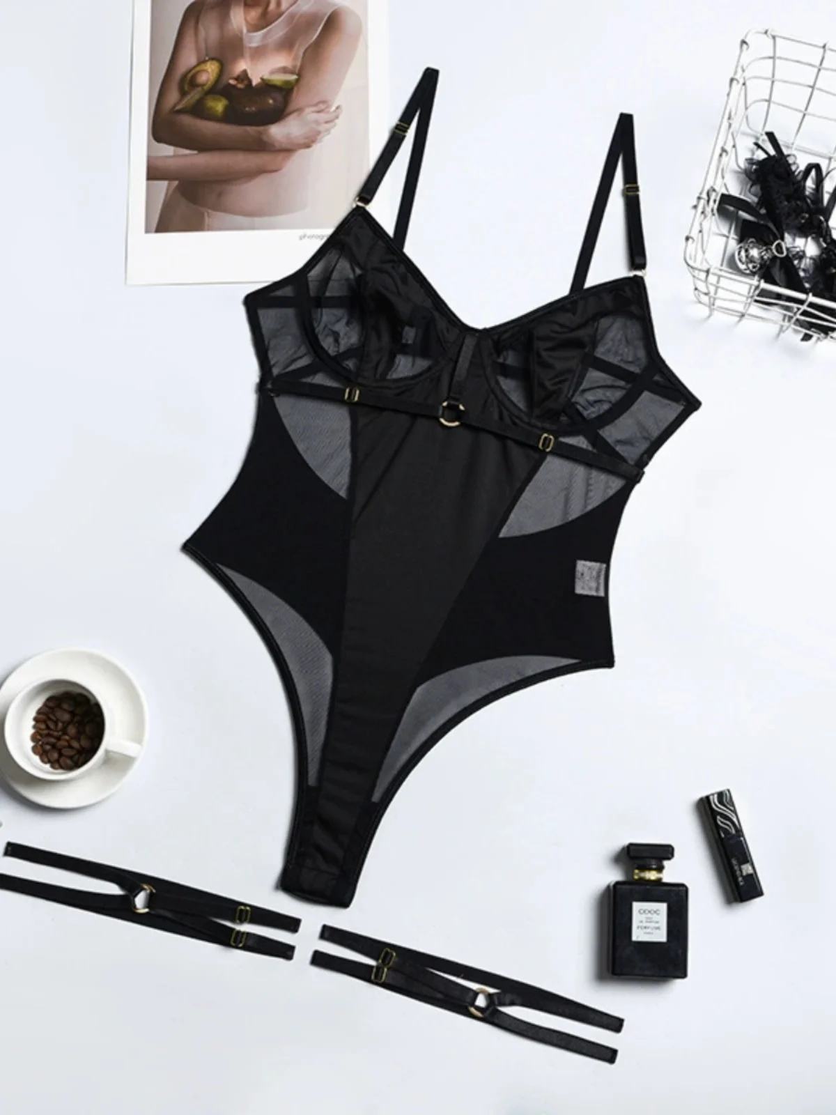 Cseta Interior Ultrina de Malla Transparente, Sexy y Ajustada, de una Sola Pieza, Estilo Urbano para Mujer, Color Sólido...